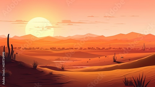 Sahara Desert Landscape Wallpaper Illustration
