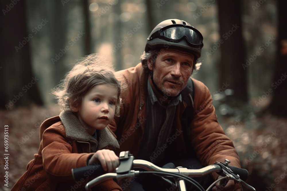 Happy ethnic father with daughter in forest