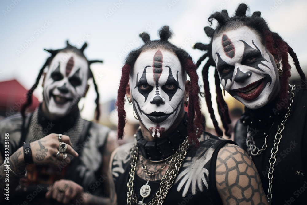 Vibrant Gathering of Juggalos in Colorful Insane Clown Posse Attire Vibrant Gathering of Juggalos in Colorful Insane Clown Posse Attire