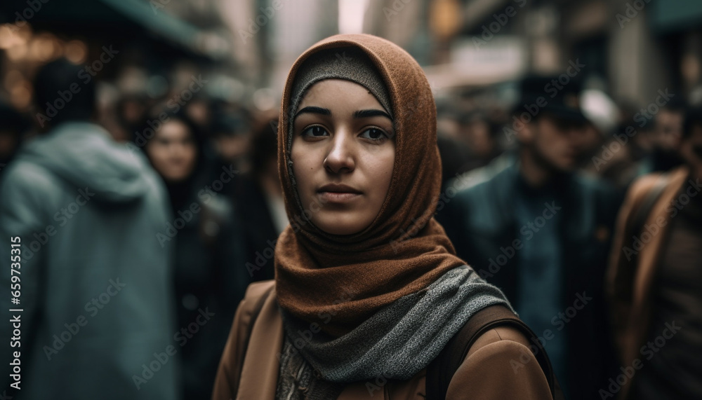 A group of confident young adults walking in the city generated by AI A group of confident young adults walking in the city generated by AI
