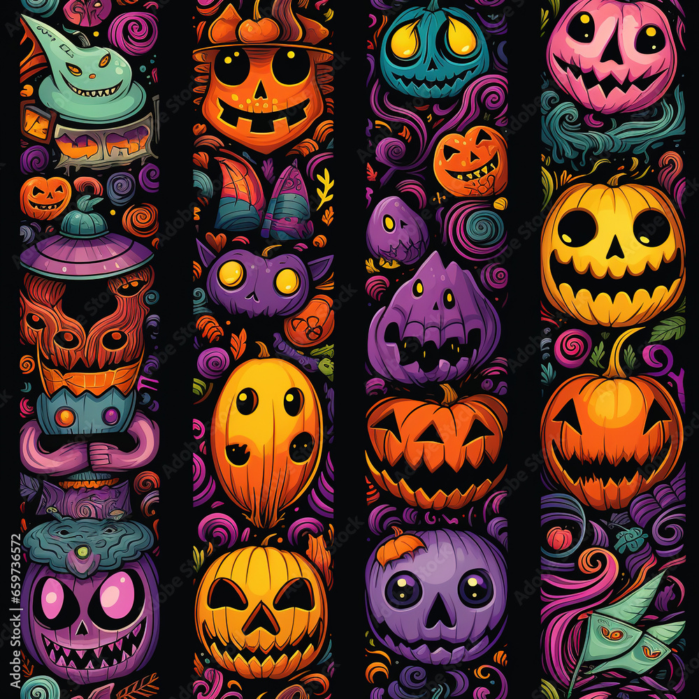 Color Full Crazy Halloween Digital Paper Seamless Patterns Background