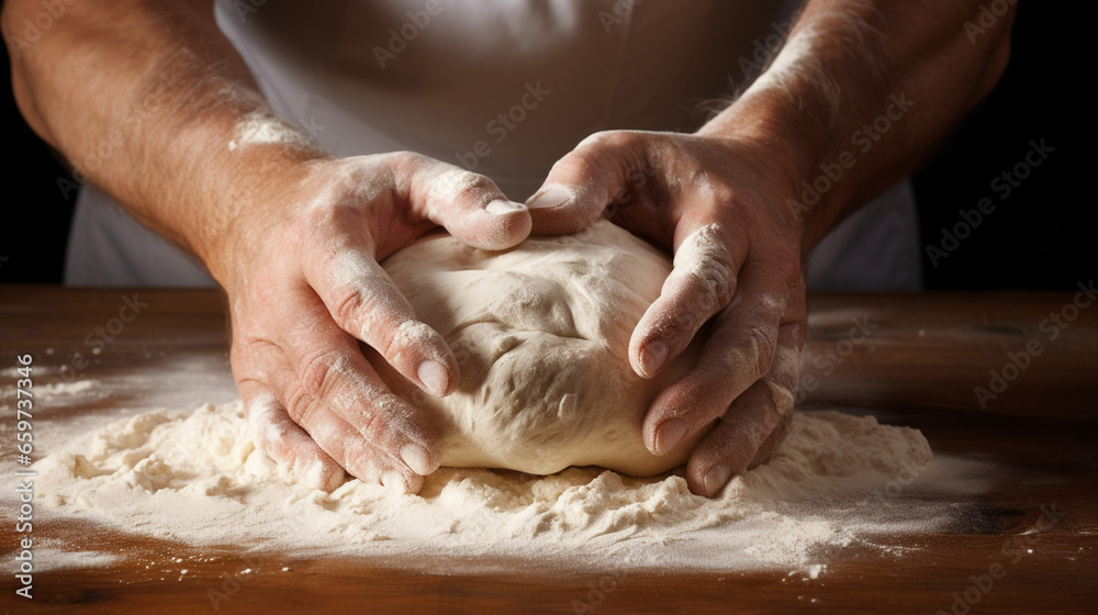 Hands of Baker Kneading Dough