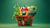 BEautiful Shopping Basket with Fresh Food Grocery Supermarket
