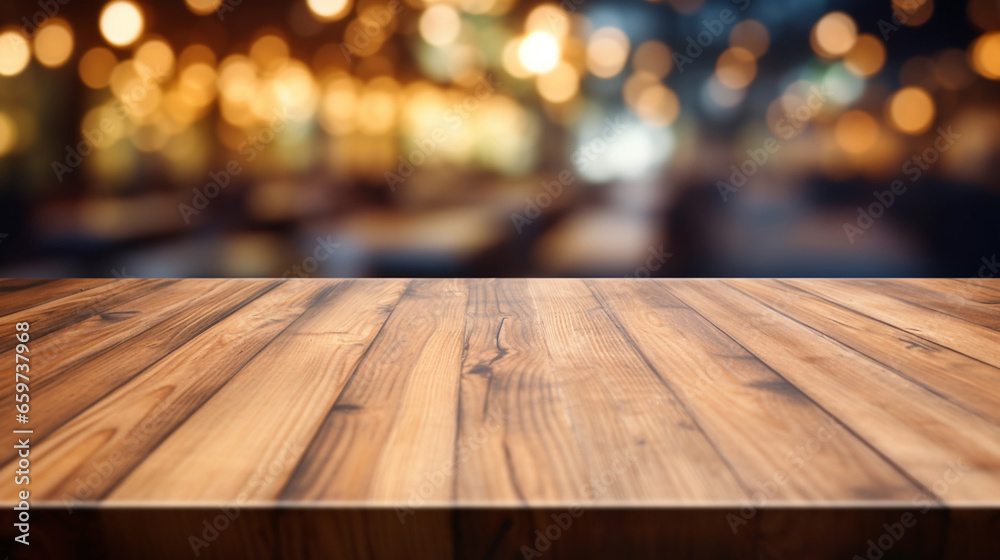 Fantastic Wood Texture Table Top Counter Bar with Blur Grocery