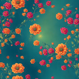 Seamless patterns of flowers and trees