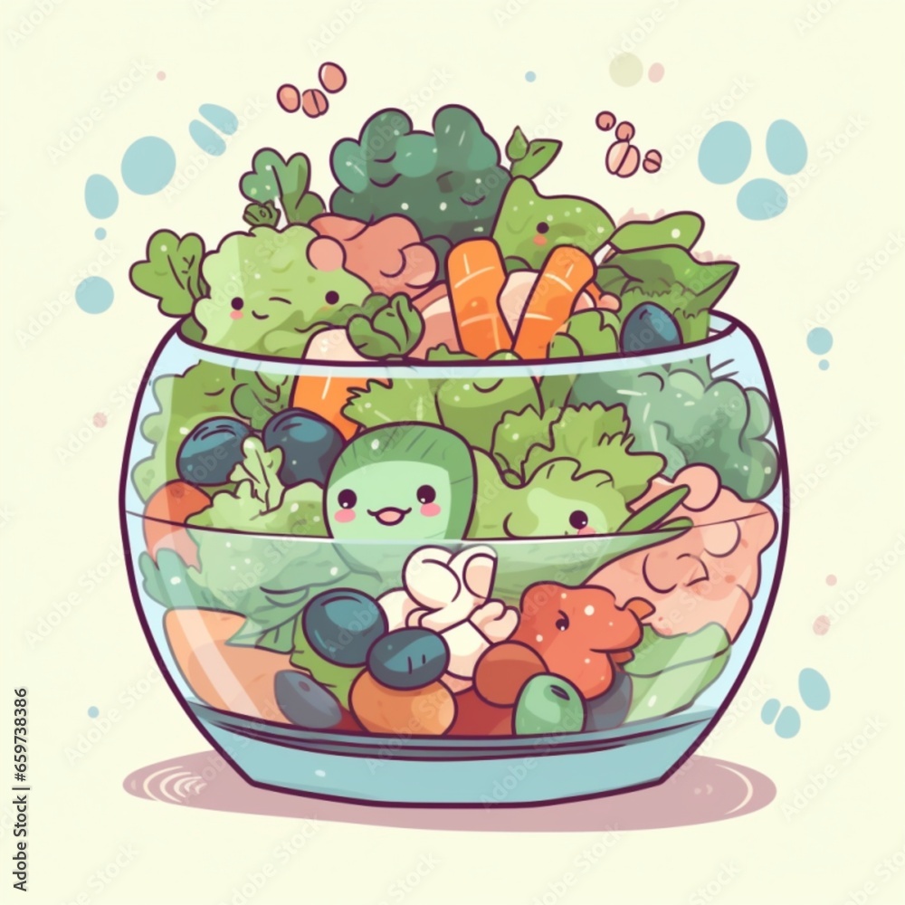 Fototapeta premium Kawaii Salad Illustration
