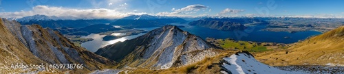 Panorama of Lake Wanaka and Roys Peak in winter, South Island, New Zealand photo