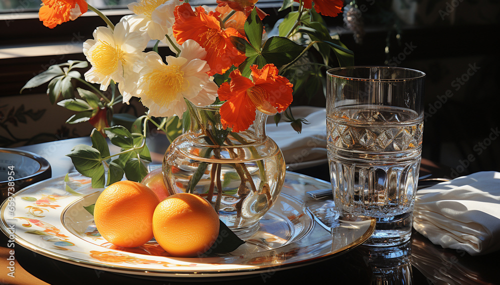 Freshness and elegance in a summer bouquet of citrus flowers generated by AI