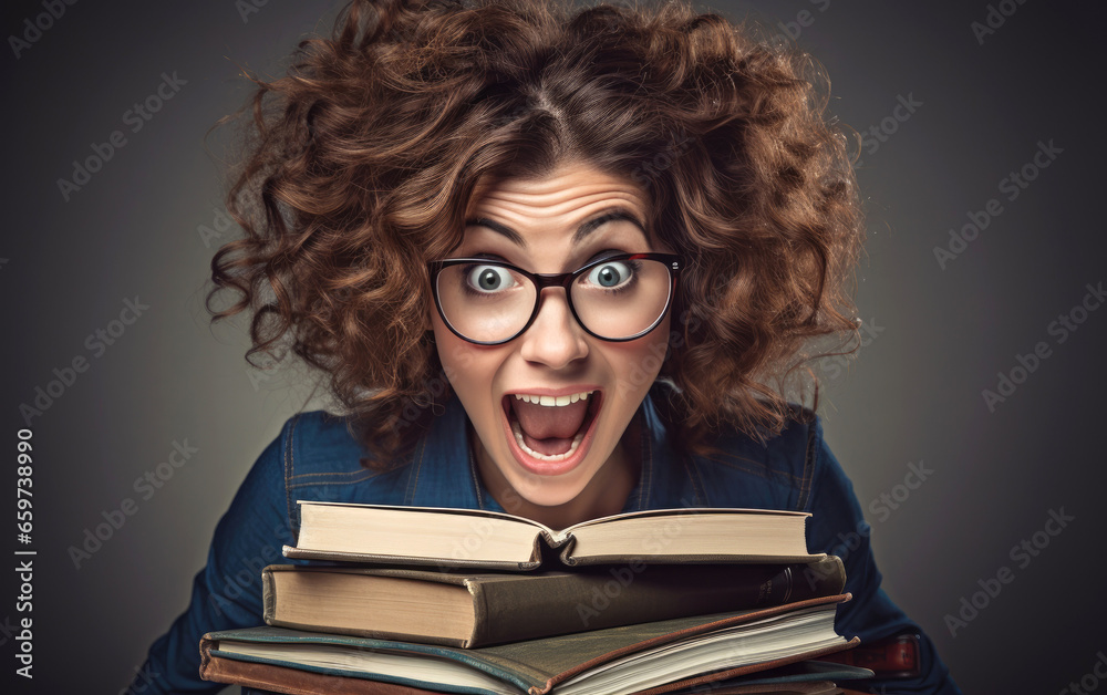 A school teacher woman wearing glasses with books A school teacher woman wearing glasses with books