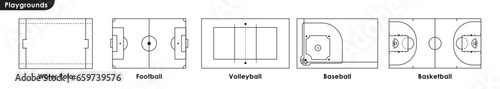 Creative vector illustration of sport game fields marking isolated on background. Graphic element for soccer, baseball, basketball, water polo, volleyball