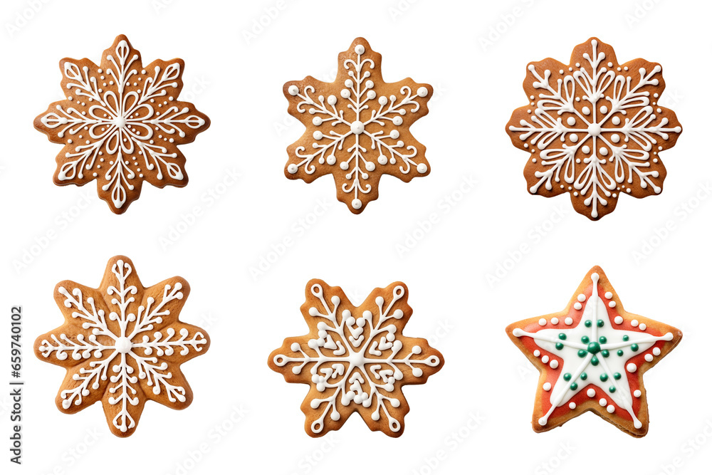 Christmas homemade gingerbread cookies collection isolated on a transparent background Christmas homemade gingerbread cookies collection isolated on a transparent background