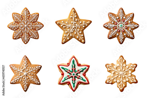 Christmas homemade gingerbread cookies collection isolated on a transparent background