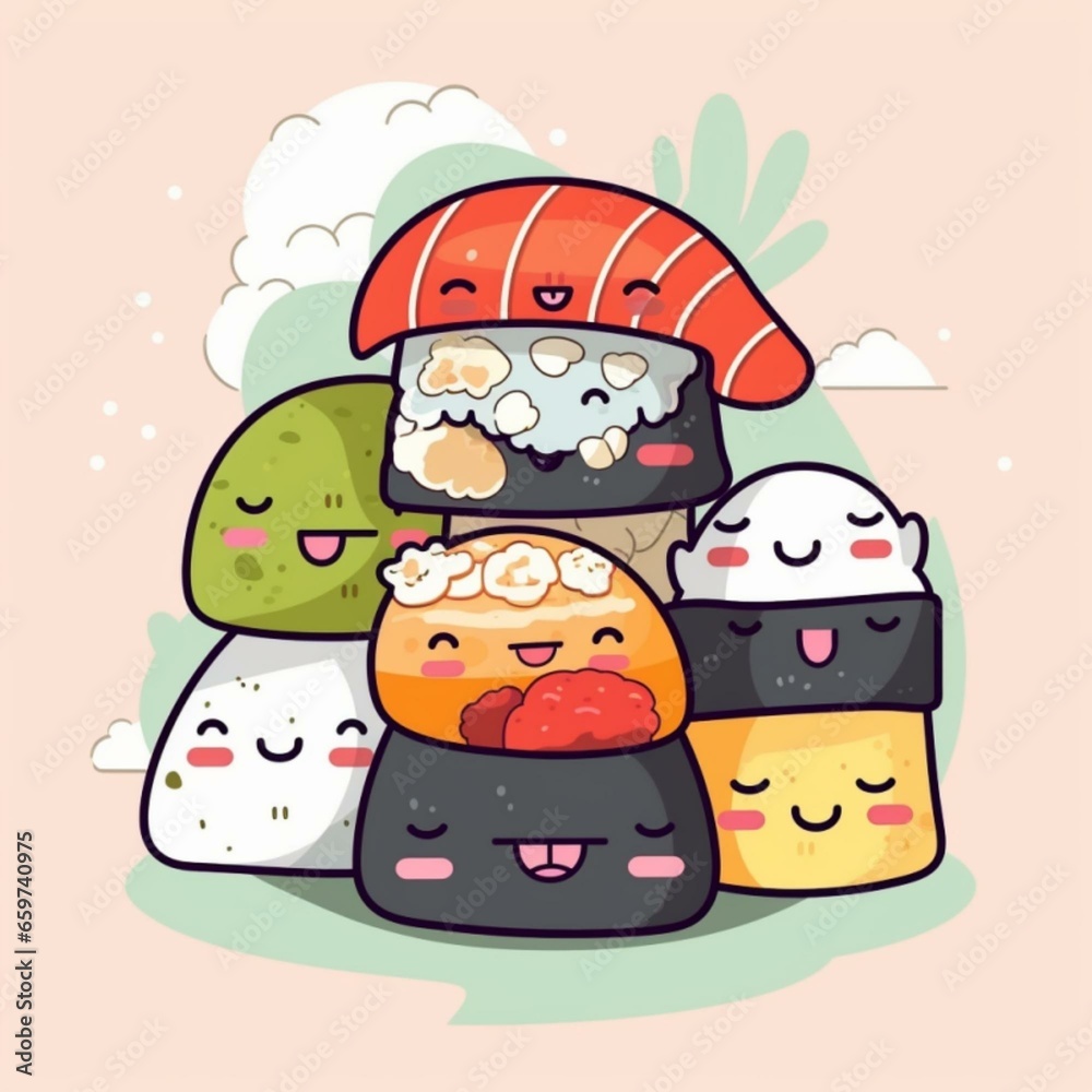 Fototapeta premium Kawaii Sushi Illustration