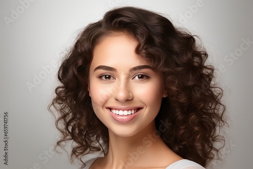 Happy young woman smiling with beautiful teeth. Generative Ai 