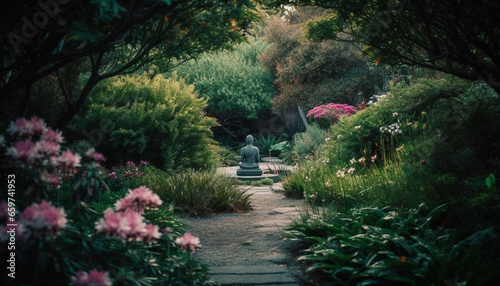 The tranquil scene of the formal garden beauty in nature generated by AI