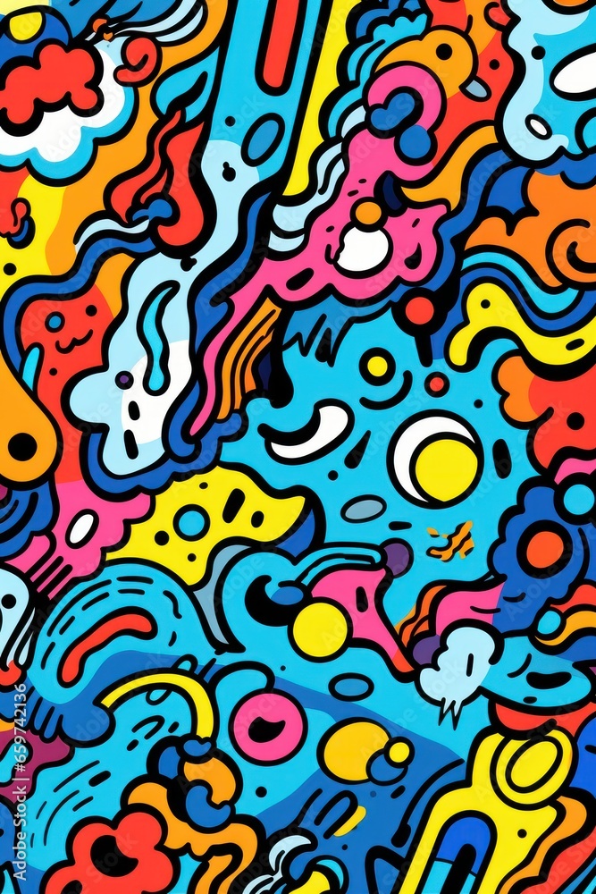 Doodle Art Illustration for Merchandise Clothing, Fashion Textile, Sport Clothes Design Printing, Street Art Graffiti Pattern, Colorful Abstract Background