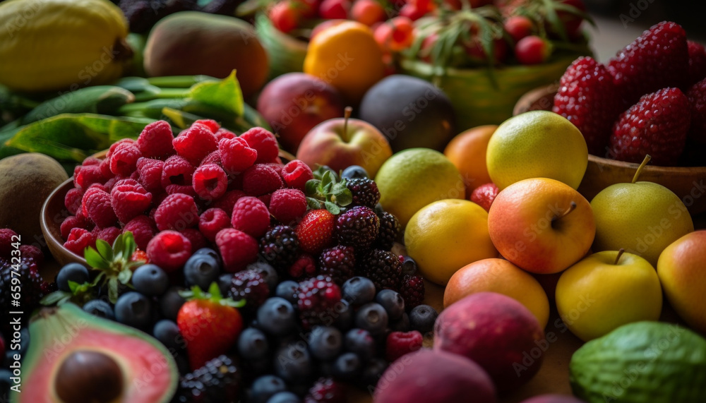 Healthy eating with a variety of juicy, ripe berry fruits generated by AI