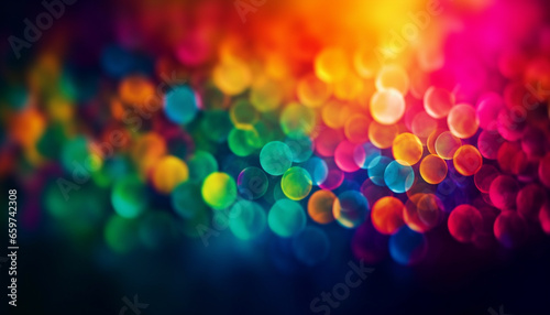 Vibrant colors illuminate abstract pattern in defocused celebration backdrop generated by AI