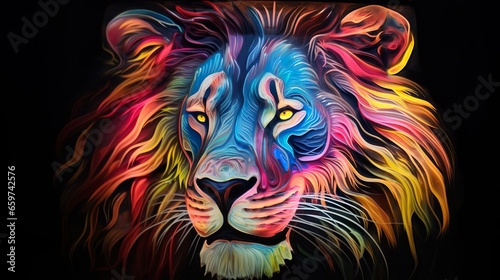 A lion  rendered in tantalizing fluorescent gummy colors. The unique glow-in-the-dark feature adds a surreal dimension  making the king of the jungle shine.