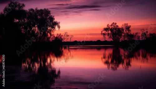 A tranquil scene at dusk, reflection on water, horizon over water generated by AI © Jeronimo Ramos