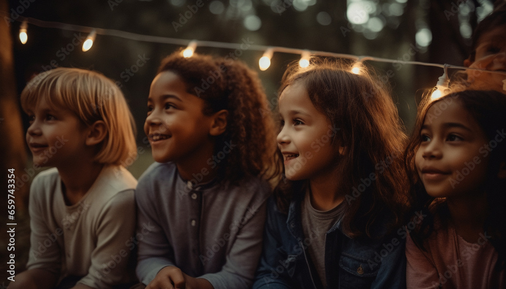 Multi ethnic group of carefree children enjoying summer outdoors playing generated by AI Multi ethnic group of carefree children enjoying summer outdoors playing generated by AI