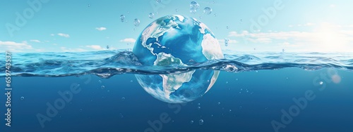 Earth Globe on Floating Water, World Water Day Concept with Planet Earth, Saving Water and Environmental Protection, Save Water Save Life