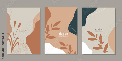 book cover mockup layout design with with hand drawn floral decorations. abstract boho botanical background. pastel colors For books, jurnals, planners, invitations, binders, diaries, brochures