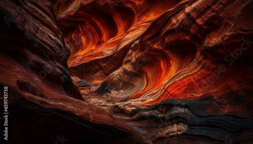 Smooth sandstone curves create vibrant abstract patterns in Antelope Canyon generated by AI
