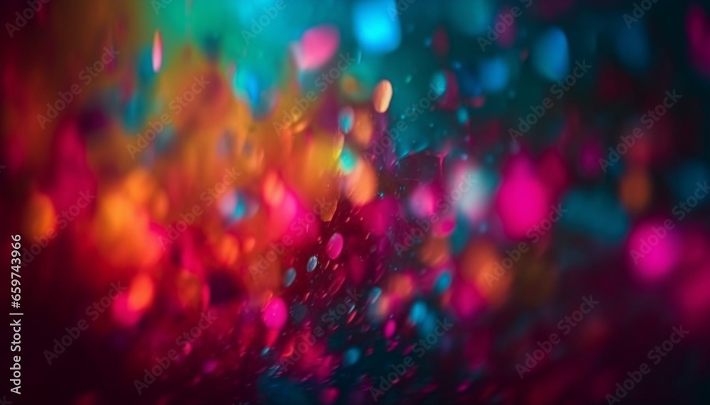 Vibrant colors explode in abstract celebration, illuminating nightlife fantasy generated by AI