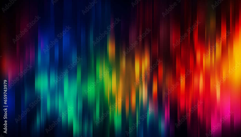 K Pop boy band celebrates with rainbow spectrum on abstract backdrop generated by AI