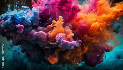Abstract motion of multi colored ink exploding in smooth waves of creativity generated by AI