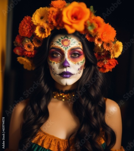 Beautiful woman dresses and paints her face It's a ghost mask for the festival of bringing the dead back to their home. © 2D_Jungle