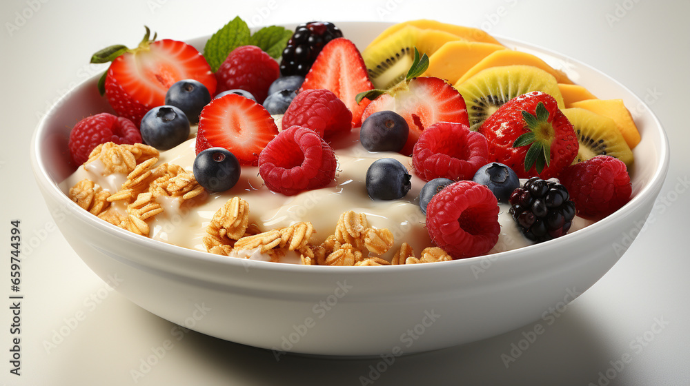 Φωτογραφία A yogurt bowl with a variety of top pings such as hone UHD wallpaper Stock Photo