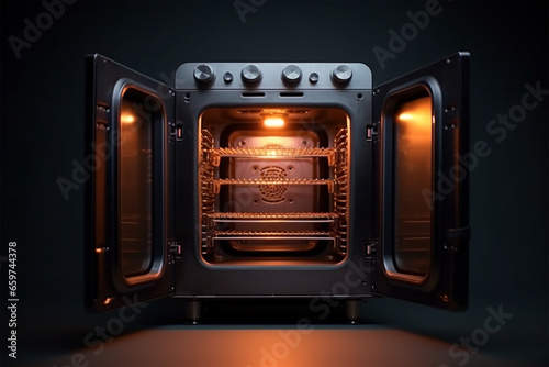 Black oven with open door photo