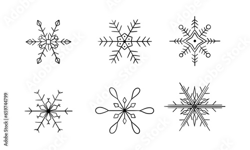 Hand-drawn doodle snowflakes set.