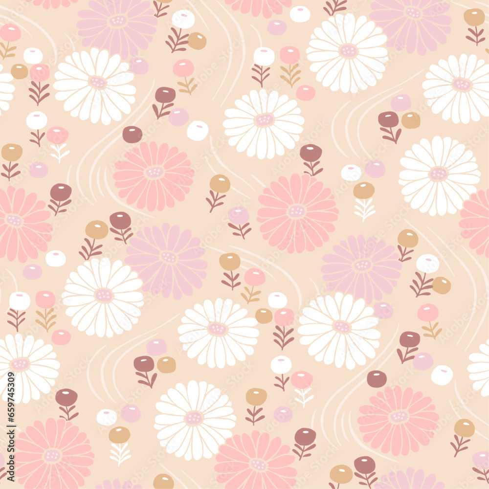 菊花文様-シームレスな和のパターン-手描き