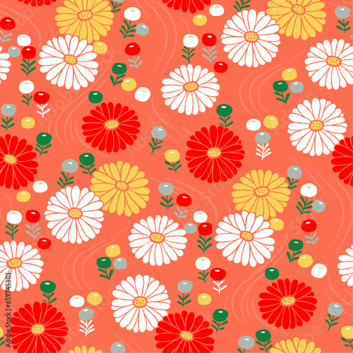 菊花文様-シームレスな和のパターン-手描き