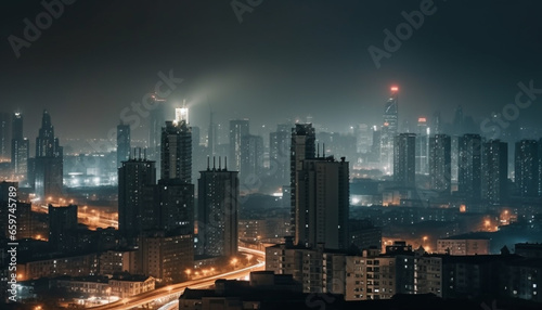 The illuminated skyscrapers of Beijing financial district glow at dusk generated by AI