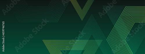 Green abstract dynamic banner with shiny geometric lines