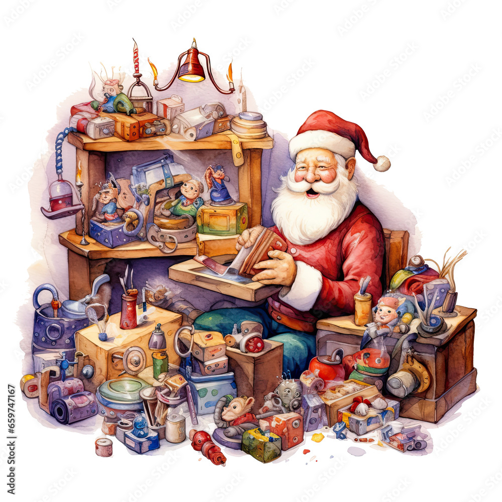 Santa Claus is in the house preparing gifts for children  kid