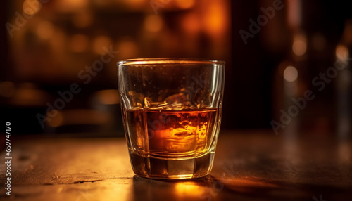 A luxurious whiskey cocktail on a bar counter at night generated by AI