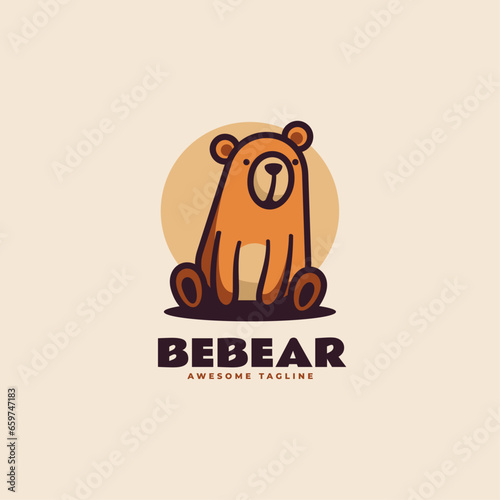 Vector Logo Illustration Bear Mascot Cartoon Style.