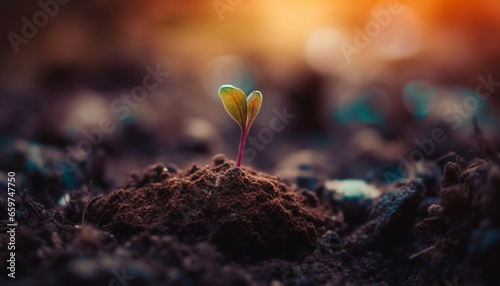 Small seedling grows into new life, symbolizing nature development generated by AI