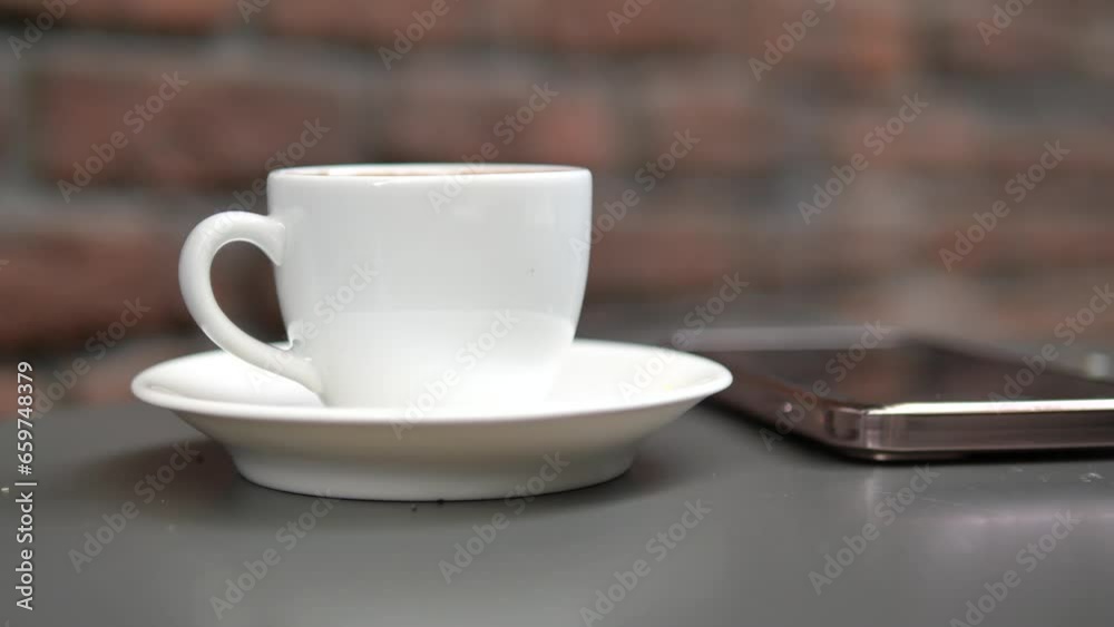 late coffee on cafe table at cafe background 