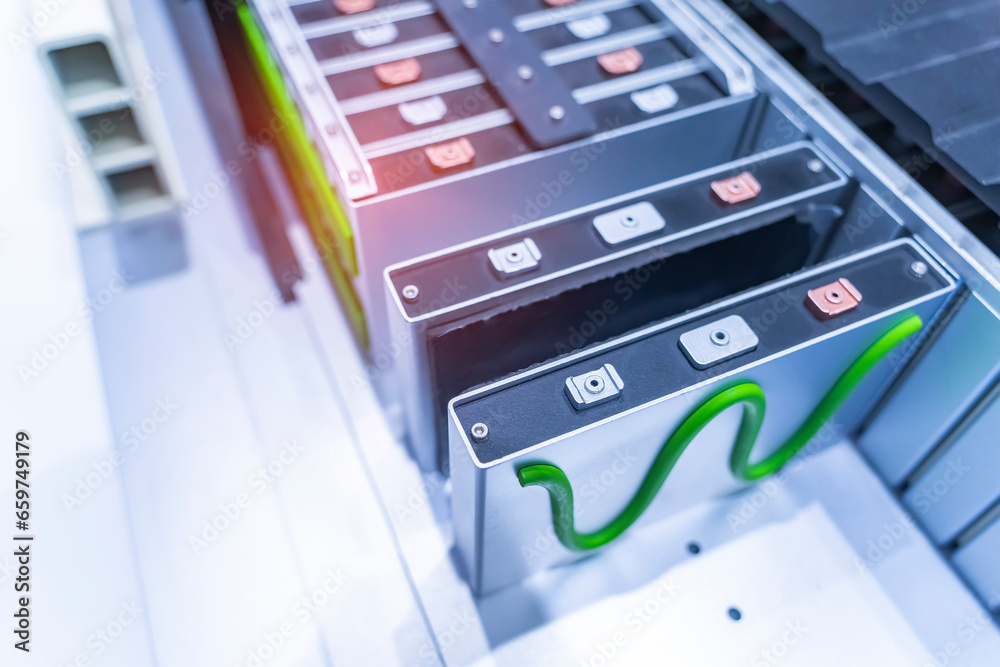 Fototapeta premium model of electric car lithium battery pack and power connections with Thermal conductive silicone grease