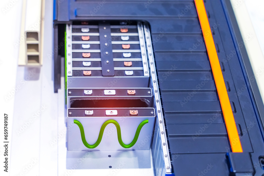 model of electric car lithium battery pack and power connections with