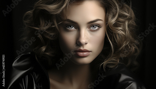 Beautiful Caucasian woman with long, curly blond hair exuding elegance generated by AI