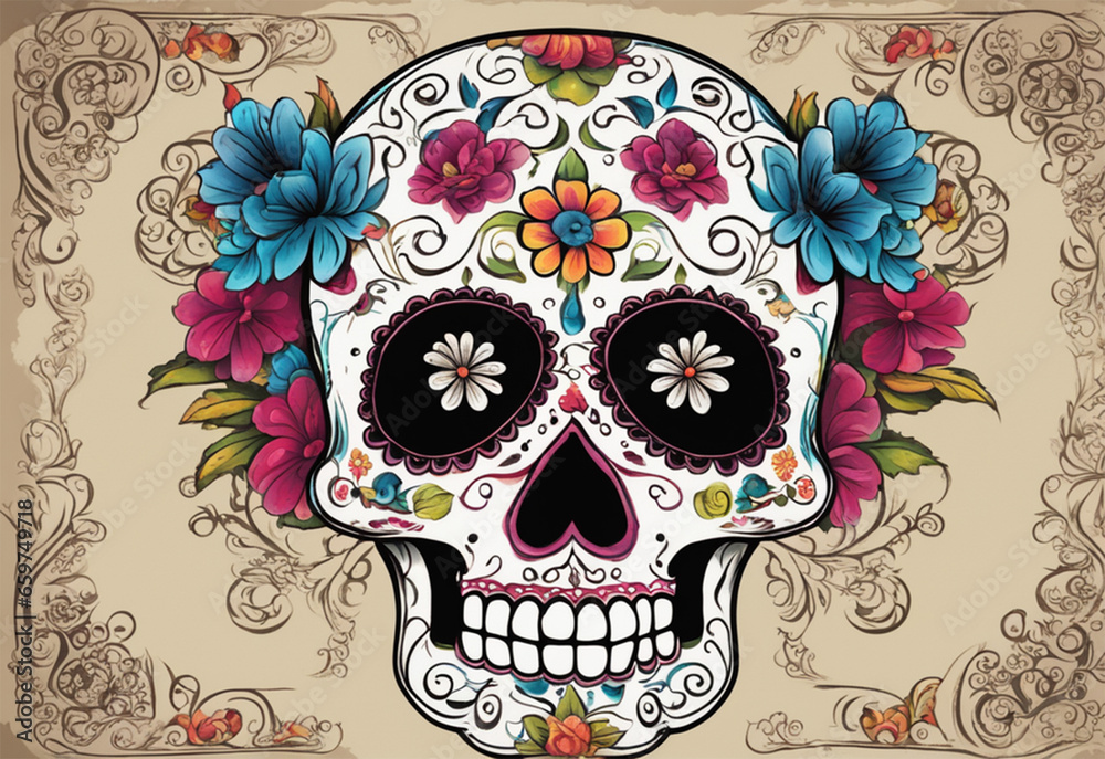 Ornately decorated Day of the Dead sugar skull