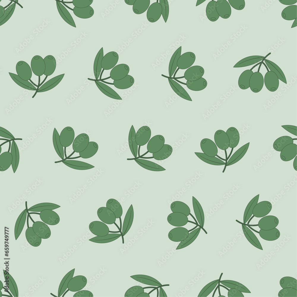 Flat line olive seamless pattern. Suitable for backgrounds, wallpapers, fabrics, textiles, wrapping papers, printed materials, and many more.