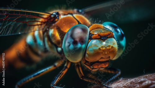 The small yellow housefly multi colored wings glisten in the sunlight generated by AI © Jeronimo Ramos
